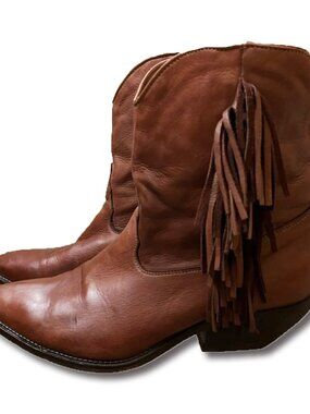 ZODIAC True Vtg Brown Leather Western Fringe Ankle Boots size 10